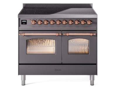 40" ILVE Nostalgie II Electric Freestanding Range in Matte Graphite with Copper Trim - UPDI406NMP/MGP