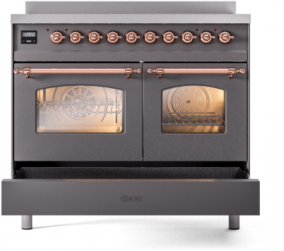 40" ILVE Nostalgie II Electric Freestanding Range in Matte Graphite with Copper Trim - UPDI406NMP/MGP