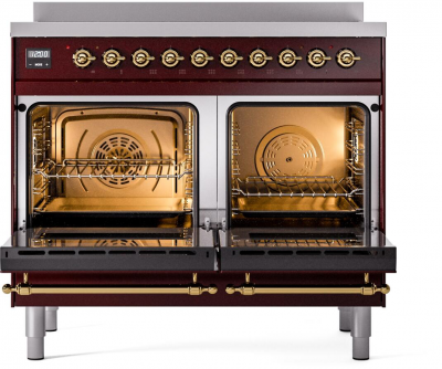 40" ILVE Nostalgie II Electric Freestanding Range in Burgundy with Brass Trim - UPDI406NMP/BUG