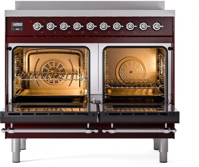 40" ILVE Nostalgie II Electric Freestanding Range in Burgundy with Chrome Trim - UPDI406NMP/BUC