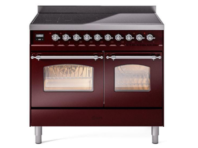 40" ILVE Nostalgie II Electric Freestanding Range in Burgundy with Chrome Trim - UPDI406NMP/BUC