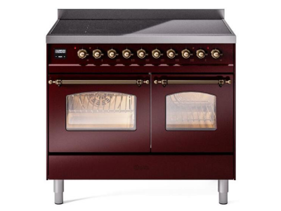 40" ILVE Nostalgie II Electric Freestanding Range in Burgundy with Bronze Trim - UPDI406NMP/BUB