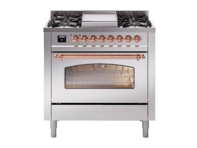 36" ILVE Professional Plus II Dual Fuel Liquid Propane Freestanding Range with Copper Trim - UP36FNMP/SSP LP