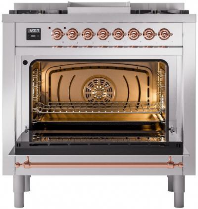 36" ILVE Professional Plus II Dual Fuel Liquid Propane Freestanding Range with Copper Trim - UP36FNMP/SSP LP