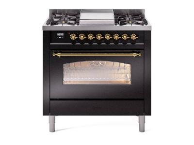 36" ILVE Professional Plus II Dual Fuel Liquid Propane Freestanding Range with Copper Trim - UP36FNMP/BKP LP