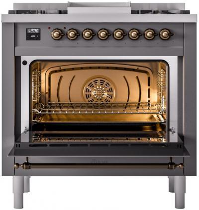 36" ILVE Professional Plus II Dual Fuel Liquid Propane Freestanding Range with Copper Trim - UP36FNMP/MGP LP