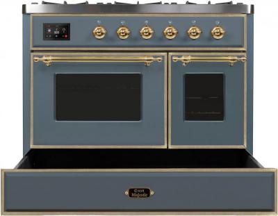 40" ILVE Majestic II Dual Fuel Natural Gas Freestanding Range in Blue Grey with Brass Trim - UMD10FDNS3/BGG NG