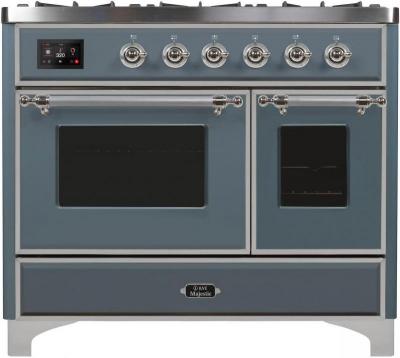 40" ILVE Majestic II Dual Fuel Natural Gas Freestanding Range in Blue Grey with Chrome Trim - UMD10FDNS3/BGC NG