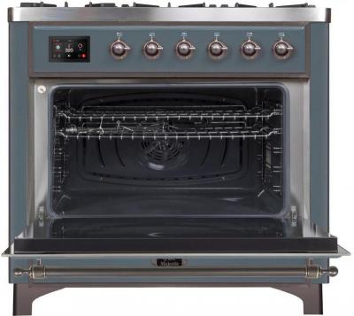 36" ILVE Majestic II Dual Fuel Liquid Propane Freestanding Range in Blue Grey with Bronze Trim - UM09FDNS3/BGB LP