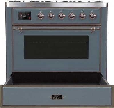 36" ILVE Majestic II Dual Fuel Liquid Propane Freestanding Range in Blue Grey with Bronze Trim - UM09FDNS3/BGB LP