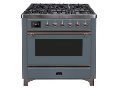 36" ILVE Majestic II Dual Fuel Liquid Propane Freestanding Range in Blue Grey with Bronze Trim - UM09FDNS3/BGB LP