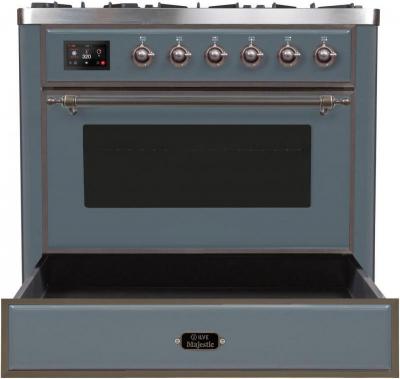 36" ILVE Majestic II Dual Fuel Natural Gas Freestanding Range in Blue Grey with Bronze Trim - UM09FDNS3/BGB NG