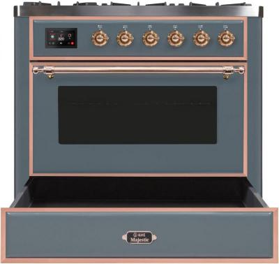 36" ILVE Majestic II Dual Fuel Natural Gas Freestanding Range in Blue Grey with Copper Trim - UM09FDNS3/BGP NG