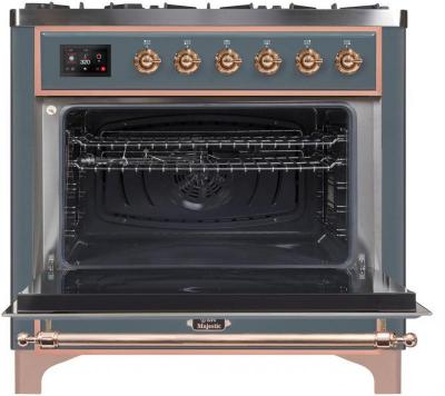 36" ILVE Majestic II Dual Fuel Natural Gas Freestanding Range in Blue Grey with Copper Trim - UM09FDNS3/BGP NG