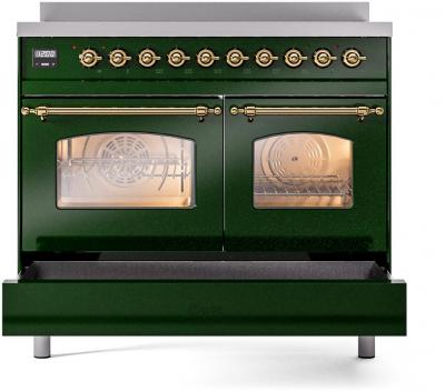 40" ILVE Nostalgie II Electric Freestanding Range in Emerald Green with Brass Trim - UPDI406NMP/EGG