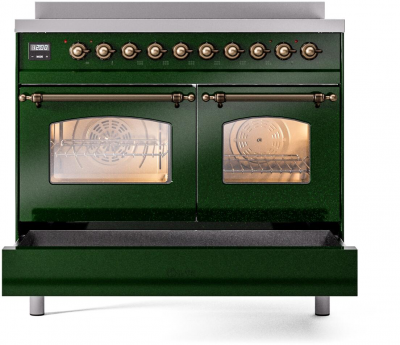 40" ILVE Nostalgie II Electric Freestanding Range in Emerald Green with Bronze Trim - UPDI406NMP/EGB