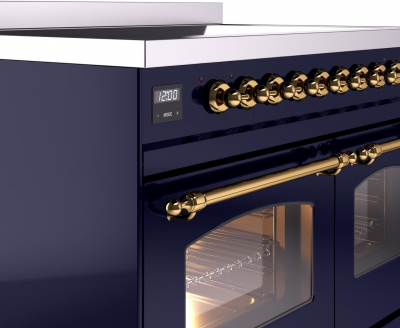 40" ILVE Nostalgie II Electric Freestanding Range in Blue with Brass Trim - UPDI406NMP/MBG