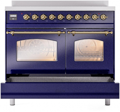 40" ILVE Nostalgie II Electric Freestanding Range in Blue with Brass Trim - UPDI406NMP/MBG