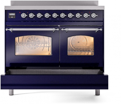 40" ILVE Nostalgie II Electric Freestanding Range in Blue with Chrome Trim - UPDI406NMP/MBC