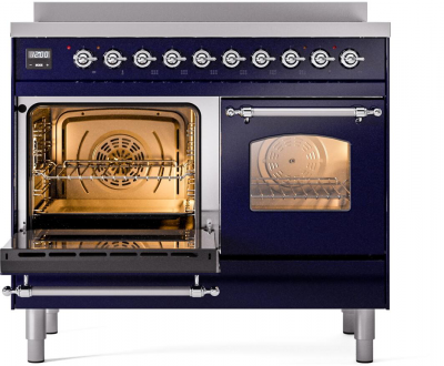 40" ILVE Nostalgie II Electric Freestanding Range in Blue with Chrome Trim - UPDI406NMP/MBC