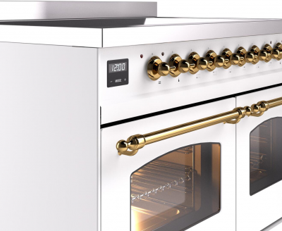 40" ILVE Nostalgie II Electric Freestanding Range in White with Brass Trim - UPDI406NMP/WHG