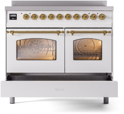 40" ILVE Nostalgie II Electric Freestanding Range in White with Brass Trim - UPDI406NMP/WHG