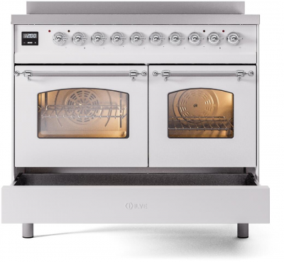 40" ILVE Nostalgie II Electric Freestanding Range in White with Chrome Trim - UPDI406NMP/WHC