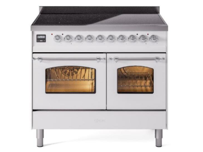 40" ILVE Nostalgie II Electric Freestanding Range in White with Chrome Trim - UPDI406NMP/WHC