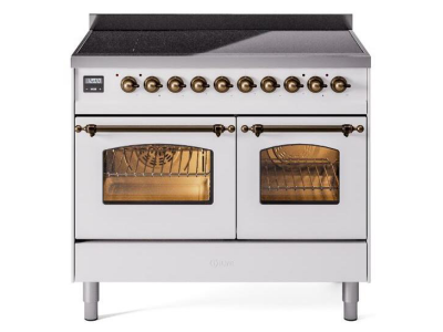 40" ILVE Nostalgie II Electric Freestanding Range in White with Bronze Trim - UPDI406NMP/WHB