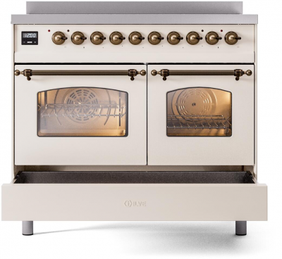 40" ILVE Nostalgie II Electric Freestanding Range in Antique White with Bronze Trim - UPDI406NMP/AWB