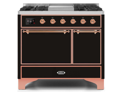 40" ILVE Majestic II Dual Fuel Liquid Propane Range with Copper Trim in Glossy Black - UMD10FDQNS3/BKP LP