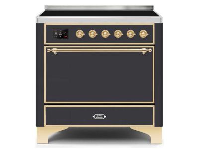 36" ILVE 3.5 Cu. Ft. Majestic II Electric Freestanding Range in Matte Graphite with Brass Trim - UMI09QNS3/MGG