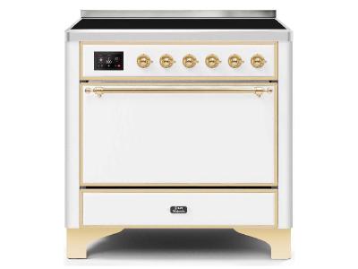 36" ILVE 3.5 Cu. Ft. Majestic II Electric Freestanding Range in White with Brass Trim - UMI09QNS3/WHG