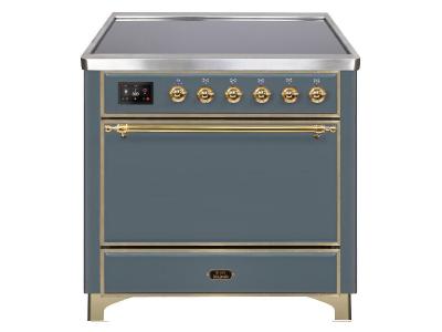 36" ILVE 3.5 Cu. Ft. Majestic II Electric Freestanding Range in Blue Grey with Brass Trim - UMI09QNS3/BGG