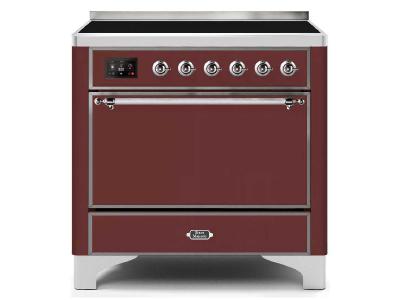 36" ILVE 3.5 Cu. Ft. Majestic II Electric Freestanding Range in Burgundy with Chrome Trim - UMI09QNS3/BUC