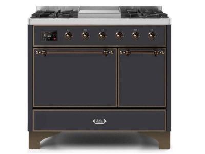 40" ILVE 3.82 Cu. Ft. Majestic II Dual Fuel Liquid Propane Range in Matte Graphite with Bronze Trim - UMD10FDQNS3/MGB LP