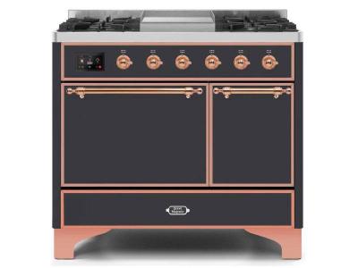 40" ILVE Majestic II Dual Fuel Liquid Propane Range with Copper Trim in Matte Graphite - UMD10FDQNS3/MGP LP