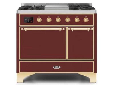 40" ILVE Majestic II Dual Fuel Liquid Propane Range with Brass Trim in Burgundy - UMD10FDQNS3/BUG LP