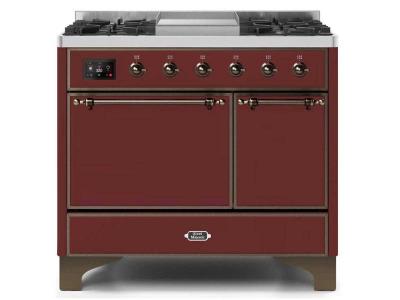 40" ILVE 3.82 Cu. Ft. Majestic II Dual Fuel Liquid Propane Range in Burgundy with Bronze Trim - UMD10FDQNS3/BUB LP