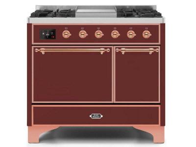 40" ILVE Majestic II Dual Fuel Liquid Propane Range with Copper Trim in Burgundy - UMD10FDQNS3/BUP LP