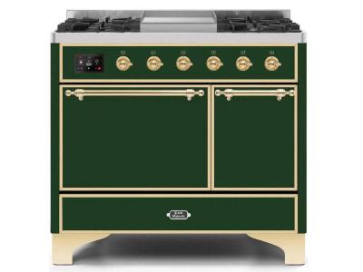 40" ILVE Majestic II Dual Fuel Liquid Propane Range with Brass Trim in Emerald Green - UMD10FDQNS3/EGG LP