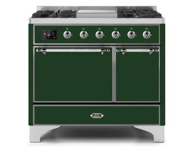 40" ILVE Majestic II Dual Fuel Freestanding Range with Chrome Trim in Emerald Green - UMD10FDQNS3/EGC LP