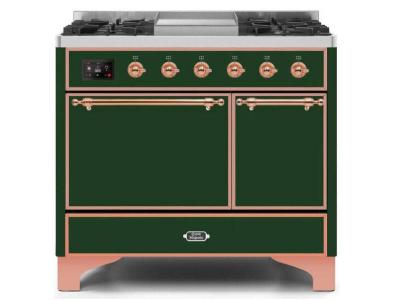 40" ILVE Majestic II Dual Fuel Liquid Propane Range with Copper Trim in Emerald Green - UMD10FDQNS3/EGP LP