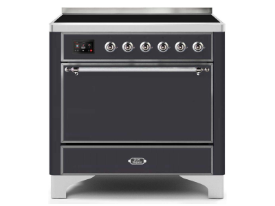 36" ILVE 3.5 Cu. Ft. Majestic II Electric Freestanding Range in Matte Graphite with Chrome Trim - UMI09QNS3/MGC