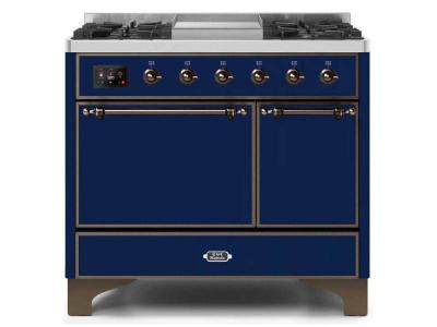 40" ILVE 3.82 Cu. Ft. Majestic II Dual Fuel Liquid Propane Range in Blue with Bronze Trim - UMD10FDQNS3/MBB LP