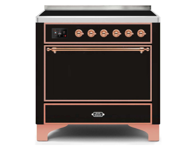 36" ILVE 3.5 Cu. Ft. Majestic II Electric Freestanding Range in Glossy Black with Copper Trim - UMI09QNS3/BKP