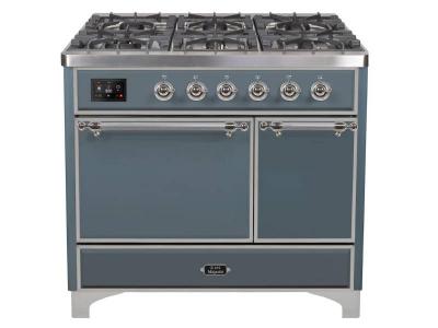 40" ILVE Majestic II Dual Fuel Freestanding Range with Chrome Trim in Blue Grey - UMD10FDQNS3/BGC LP