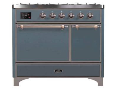 40" ILVE 3.82 Cu. Ft. Majestic II Dual Fuel Liquid Propane Range in Blue Grey with Bronze Trim - UMD10FDQNS3/BGB LP