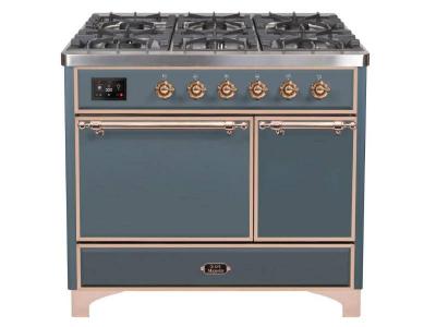 40" ILVE Majestic II Dual Fuel Liquid Propane Range with Copper Trim in Blue Grey - UMD10FDQNS3/BGP LP