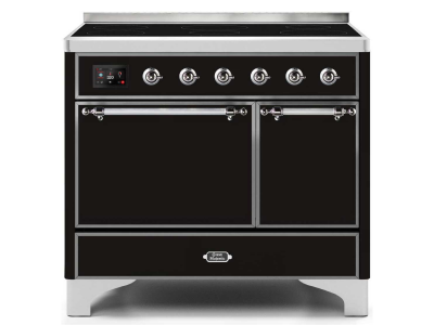 40" ILVE Majestic II Electric Freestanding Range in Glossy Black with Chrome Trim - UMDI10QNS3/BKC